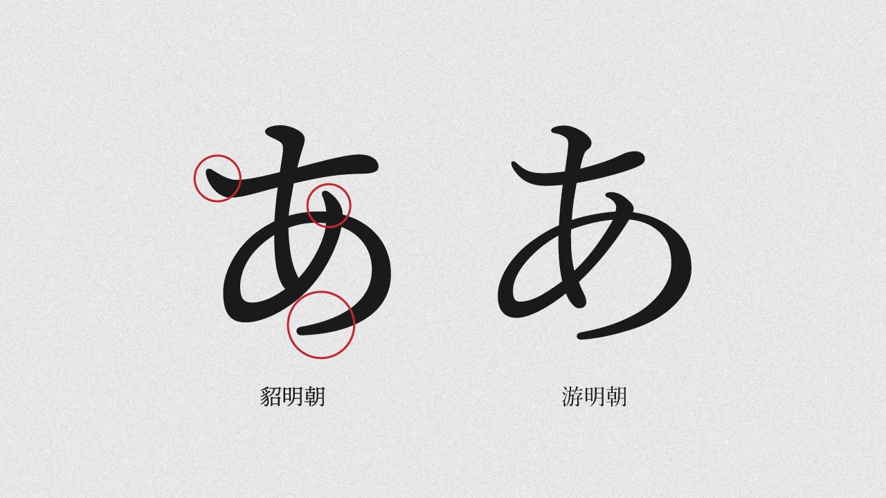 游明朝と貂明朝の比較